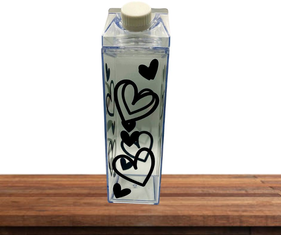 Plastic/Perspex Heart Print Milk Bottle