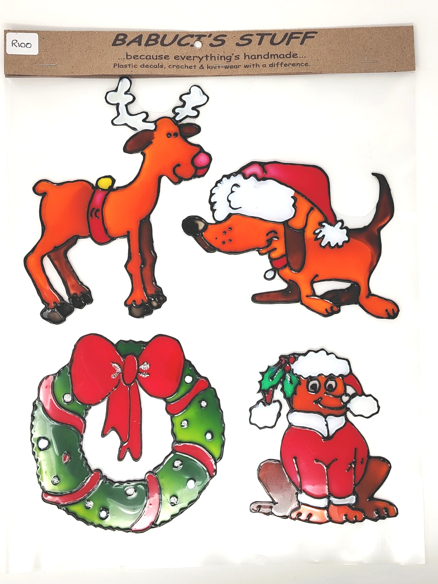 Rudolph, dogs, wreath - Window stickers