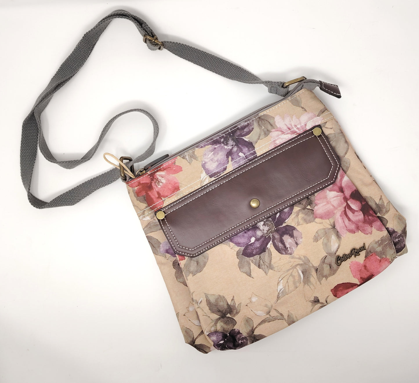 Beige / Olive Floral Sling bag - Cotton Road