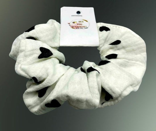 White with black hearts Hair Scrunchie